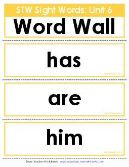 Pocket Chart or  Word Wall (Unit 6) Sight Words Worksheet