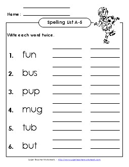 Write Twice (A-5) Spelling A Worksheet