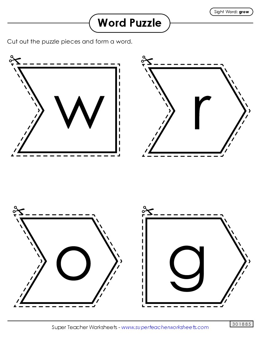 Word Puzzle: Grow Sight Words Individual Worksheet