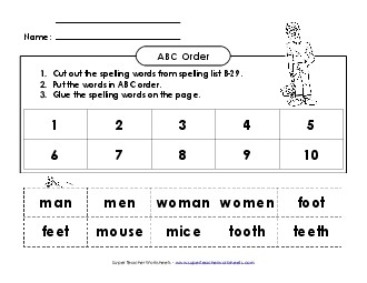 ABC Order: Cut and Glue (B-29) Spelling B Worksheet