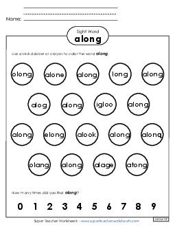 Dab or Color: Along Sight Words Individual Worksheet