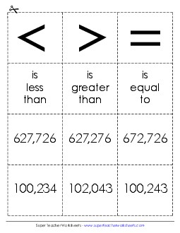 Math Cards: 6-Digit Comparisons Comparing Numbers Worksheet