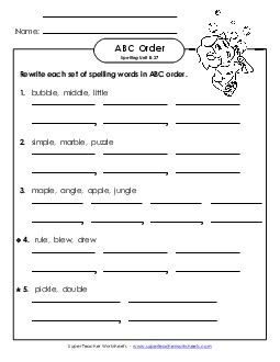 ABC Order - Word Sets (B-27) Spelling B Worksheet