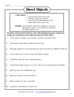 Direct Objects Free Grammar Worksheet