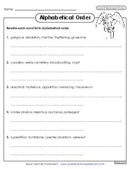 Alphabetical Order Worksheet (Halloween) Spelling F Worksheet