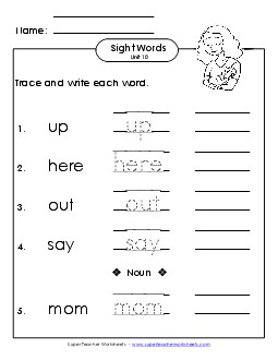 Read, Trace, Write (Unit 10) Sight Words Worksheet