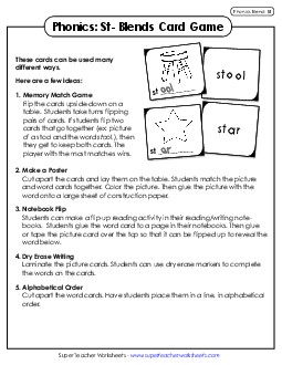 Phonics Card Game (St- Blends) Phonics Blends Worksheet