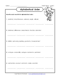 ABC Order Groups Spelling E Worksheet