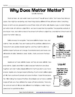 Article About Matter 3rd Grade 3rd Grade Science Worksheet