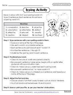 Typing Sentences (F-28) Spelling F Worksheet