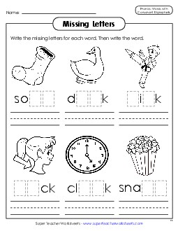 Missing Letters (CK Words) Phonics Digraphs Worksheet