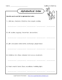 ABC Order Spelling Word Groups (D-Christmas)  Spelling D Worksheet