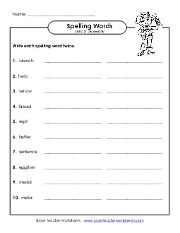 Write Twice (C-2) Free Spelling C Worksheet