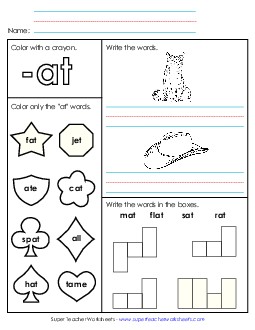 Worksheet 1 (-at Words) Word Families Worksheet