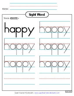 Trace the Word: Happy Free Sight Words Individual Worksheet