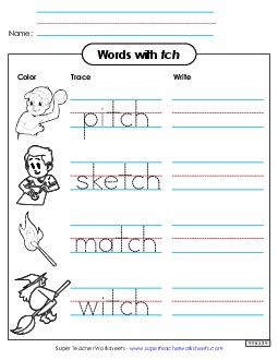 Trace and Write (-tch Words) Phonics Trigraphs Worksheet