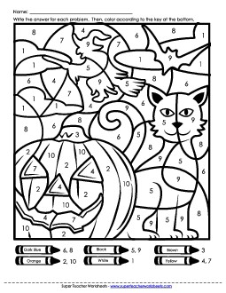 Color-by-Number: Halloween Scene Color By Number Worksheet