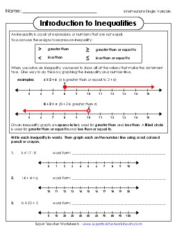 Introduction to Inequalities (Intermediate) Worksheet