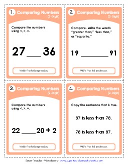 Task Cards: Comparing Place Value Worksheet