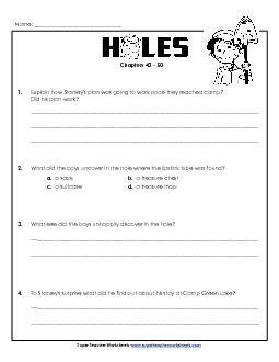 Questions for Chapters 43-50 Book Holes Worksheet