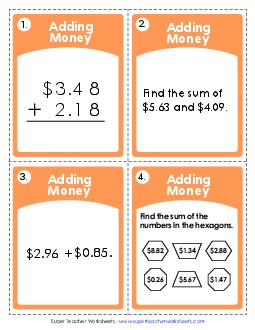 Task Cards Addition Worksheet