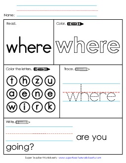 Worksheet 1: Where Sight Words Individual Worksheet