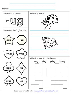 Worksheet 1 (-ug Words) Free Word Families Worksheet