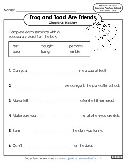 Vocabulary for Chapter 2 Book Frog And Toad Worksheet