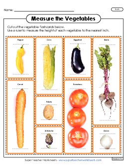 Measure the Vegetable Flashcards 2nd Grade Math Worksheet