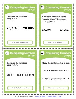 Task Cards: Comparing 5-Digits Place Value Worksheet