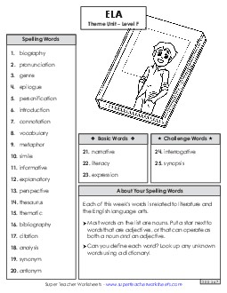 Spelling Word List (ELA) Spelling F Worksheet