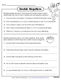 Double Negatives Mixed Practice Worksheet