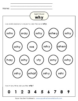 Dab or Color: Why Sight Words Individual Worksheet