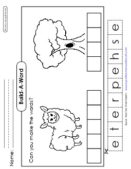 Build-a-Word: Sheep & Tree Phonics Long Short E Worksheet