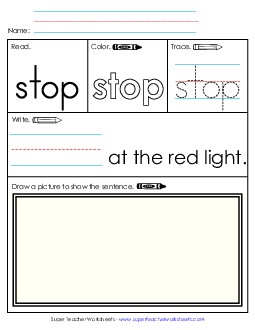 Worksheet 3: Stop Sight Words Individual Worksheet