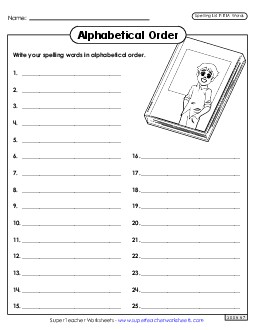 Alphabetical Order: Whole List (ELA) Spelling F Worksheet