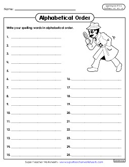 Alphabetical Order: Whole List (F-23)  Spelling F Worksheet