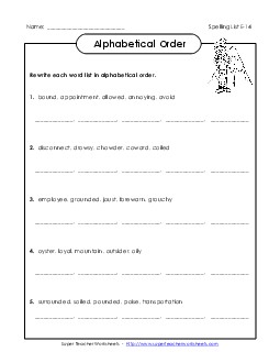 Alphabetical Order (E-14) Spelling E Worksheet