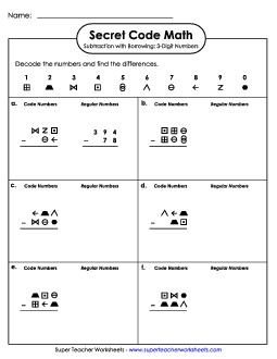 Secret Code Math: 3-Digit Subtraction Worksheet