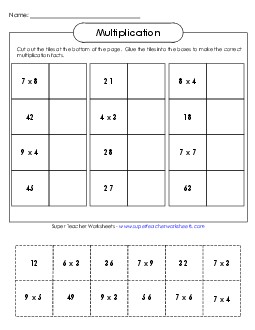 Multiplication Cut-and-Glue Worksheet