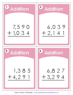 Addition Task Cards Worksheet