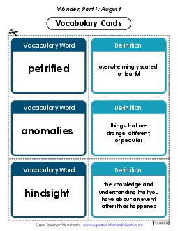 Vocabulary Cards for Part 1 Book Wonder Worksheet