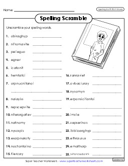 Word Scramble (ELA) Spelling F Worksheet