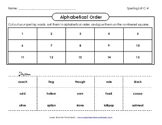 ABC Order: Cut & Glue (C-4) Free Spelling C Worksheet