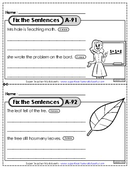 Fix the Sentences A-91 through A-95 Worksheet