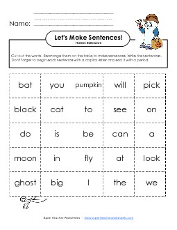 Let\'s Make Sentences: Halloween Sentences Basic Worksheet