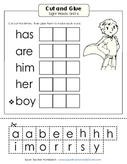 Cut-and-Glue (Unit 6) Sight Words Worksheet