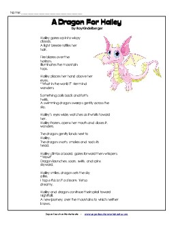 A Dragon for Hailey (Poem) 4th Grade Reading Comprehension Worksheet