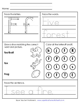 Letter F - Mixed Skills (Intermediate) Alphabet Worksheet