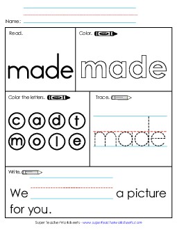 Worksheet 1: Made Sight Words Individual Worksheet